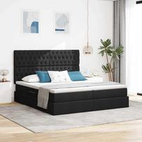 Lova su LED juostelių žibintais Juoda 180 x 200 cm audinys