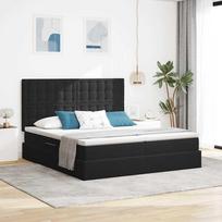 Lova su LED juostelių žibintais Juoda 180 x 200 cm Aksomas