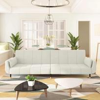 Dvivietė sofa-lova su dvejomis pagalvėmis, kreminė, aksomas