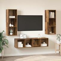 TV spintelių komplektas 3 pcs Senovinis medis Apdirbta mediena