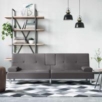 Sofa-lova su puodelių laikikliais, pilkos spalvos, dirbtinė oda