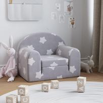 Vaikiška sofa-lova, pilka, minkštas pliušas, su žvaigždėmis