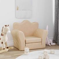 Vaikiška sofa-lova, kreminės spalvos, minkštas pliušas