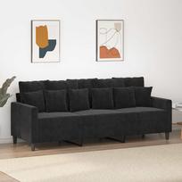 Trivietė sofa, juodos spalvos, 180cm, aksomas