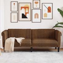 Trivietė sofa, rudos spalvos, dirbtinė versta oda