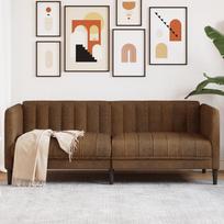 Dvivietė sofa, rudos spalvos, dirbtinė versta oda