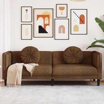 Trivietė sofa su pagalvėlėmis, ruda, dirbtinė versta oda