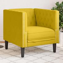 Chesterfield krėslas, geltonos spalvos, aksomas
