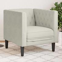 Chesterfield krėslas, kreminės spalvos, aksomas