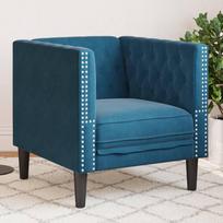 Chesterfield krėslas, mėlynos spalvos, aksomas