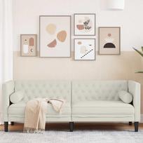 Trivietė chesterfield sofa su pagalvėlėmis, kreminė, aksomas
