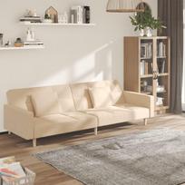 Dvivietė sofa-lova su dvejomis pagalvėmis, kreminė, audinys