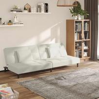 Dvivietė sofa-lova su dvejomis pagalvėmis, kreminė, aksomas