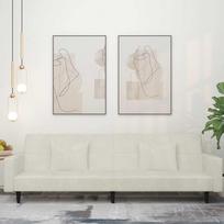 Dvivietė sofa-lova su dvejomis pagalvėmis, kreminė, aksomas