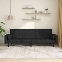 Dvivietė sofa-lova su dvejomis pagalvėmis, juoda, audinys