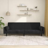 Dvivietė sofa-lova su dvejomis pagalvėmis, juoda, aksomas