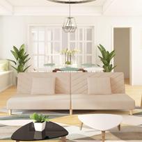 Dvivietė sofa-lova su dvejomis pagalvėmis, kreminė, audinys
