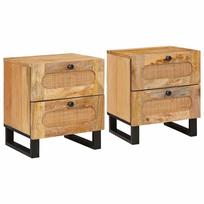 Šalia lovos spintelė su stalčių 2 pcs Natūrali 40 x 33 x 46 cm