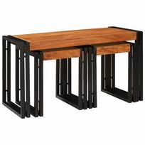 Suklijuotas stalas 3 pcs Kietos akacijos medienos ir metalo