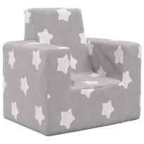 Vaikiška sofa, šviesiai pilka, minkštas pliušas, su žvaigždėmis
