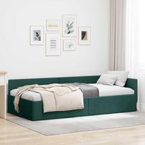 Kampinė lovos konstrukcija Tamsiai žalia 90 cm x 200 cm Aksomas