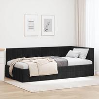 Kampinė lovos konstrukcija Juoda 90 cm x 200 cm Aksomas