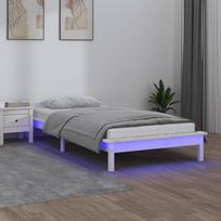Lovos rėmas su LED, baltos spalvos, 90x200cm, medienos masyvas