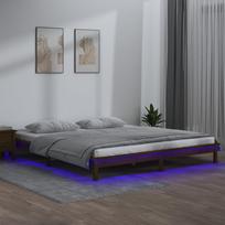 Lovos rėmas su LED, medaus rudas, 140x200cm, medienos masyvas