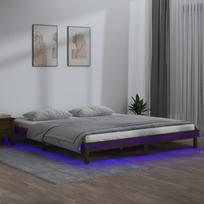 Lovos rėmas su LED, medaus rudas, 140x190cm, medienos masyvas