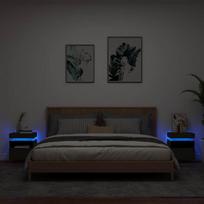 Naktinės spintelės su LED, 2vnt., juodos, 40x39x48,5cm