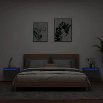 Sieninės naktinės spintelės su LED, 2vnt., juodos