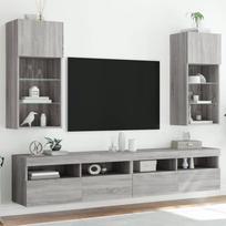 TV spintelės su LED, 2vnt., pilkos ąžuolo, 40,5x30x90cm