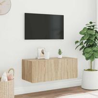 Sieninė TV spintelė su LED lemputėmis, ąžuolo, 80x35x31cm