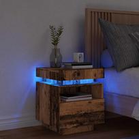 naktinė spintelė su LED lemputėmis, sena mediena 40x39x48,5 cm