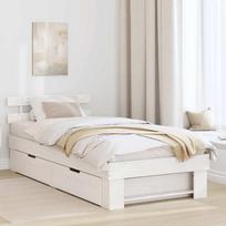 Lovos rėmas su stalčių Balta 75 x 190 cm Kietos pušies mediena