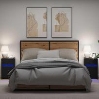 LED naktinis staliukas su spintelėmis 2 pcs juoda ąžuolo