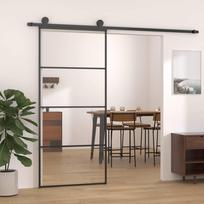 Stumdomos durys, juodos, 90x205cm, aliuminis ir ESG stiklas