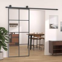 Stumdomos durys, juodos, 90x205cm, ESG stiklas ir aliuminis