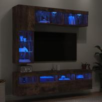 Sieninės TV spintelės su LED lemputėmis, 7vnt., dūminės ąžuolo