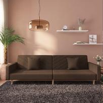 Dvivietė sofa-lova dvejomis pagalvėmis, rudos spalvos, audinys