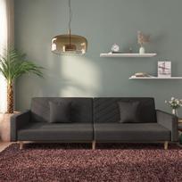Dvivietė sofa-lova su dvejomis pagalvėmis, juoda, audinys