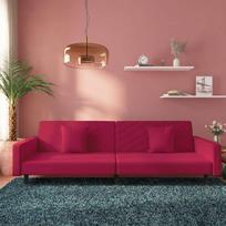 Dvivietė sofa-lova su dvejomis pagalvėmis, vyno, aksomas