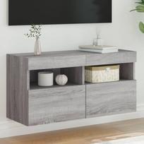 Sieninė TV spintelė su LED lemputėmis, pilka ąžuolo, 80x30x40cm