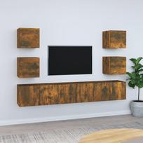 TV spintelių komplektas, 7 dalių, dūminio ąžuolo, mediena