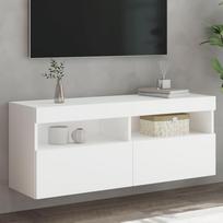 Sieninė TV spintelė su LED lemputėmis, balta, 100x30x40cm