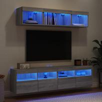Sieninė TV sekcija su LED, 5 dalių, pilka ąžuolo, mediena