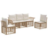Lauko sofos komplektas 5 pcs Natūralus ir grietinėlės baltas