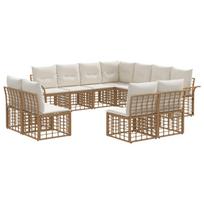 Lauko sofos komplektas 11 pcs Natūralus ir grietinėlės baltas