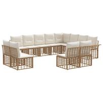 Lauko sofos komplektas 12 pcs Natūralus ir grietinėlės baltas