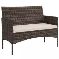 2 vietų rotango sodo sofa, PE rotango lauko terasos sofa su pagalve, neslystančiomis kojelėmis, plieno rėmu, chaki